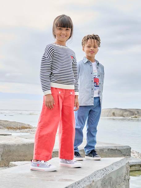 Pantalon fille large à pont marine+rouge - vertbaudet enfant 