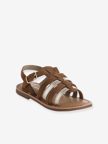 Multi-Strap Leather Sandals for Girls, Designed for Autonomy 6510+caramel+multicoloured - vertbaudet enfant 