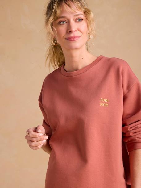 Ensemble grossesse 'Cool Mom' sweat et short en molleton terracotta - vertbaudet enfant 