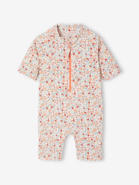 UV-Protection Swimsuit with Integrated Nappy, for Baby Girls coral - vertbaudet enfant 
