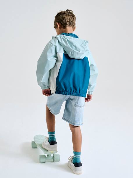 Blouson garçon coupe-vent colorblock bleu moyen+kaki+vert d'eau - vertbaudet enfant 
