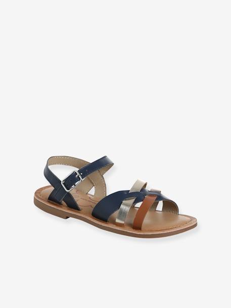 Pair of Fancy Strappy Leather Sandals for Children, Designed for Autonomy set blue - vertbaudet enfant 