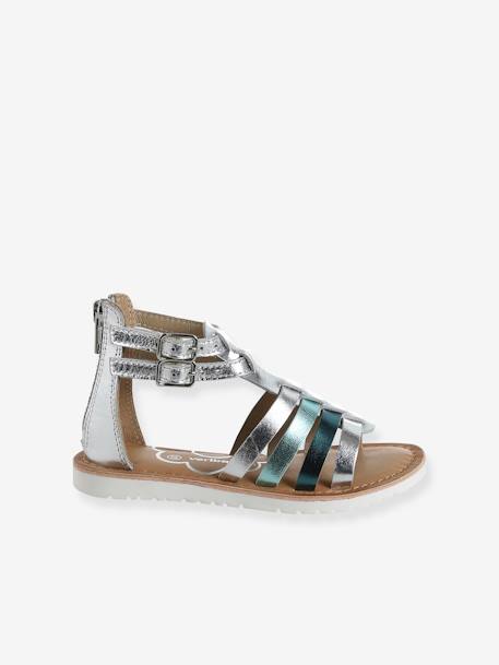 Leather Gladiator Sandals for Children, Designed for Autonomy silver - vertbaudet enfant 