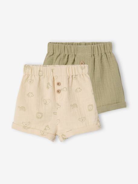 Pack of 2 jungle baby shorts khaki - vertbaudet enfant 