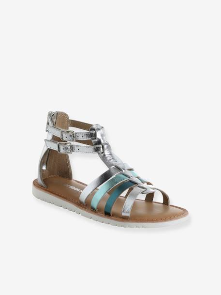 Leather Gladiator-Style Multi-Strap Sandals for Children silver - vertbaudet enfant 
