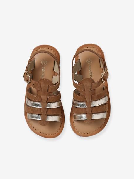Multi-Strap Leather Sandals for Girls, Designed for Autonomy 6510+caramel+multicoloured - vertbaudet enfant 