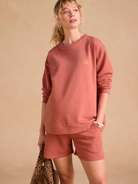 Ensemble grossesse 'Cool Mom' sweat et short en molleton terracotta - vertbaudet enfant 