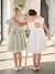 Robe cérémonie fille satin de coton à volants blanc+écru+rose pâle+vert sauge - vertbaudet enfant 