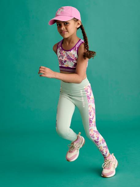 Sports Leggings with Printed Side Panels for Girls sage green - vertbaudet enfant 