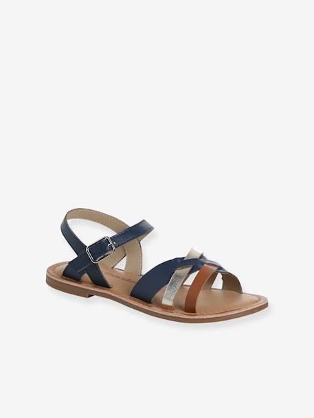 Sandales brides fantaisie cuir enfant lot bleu - vertbaudet enfant 