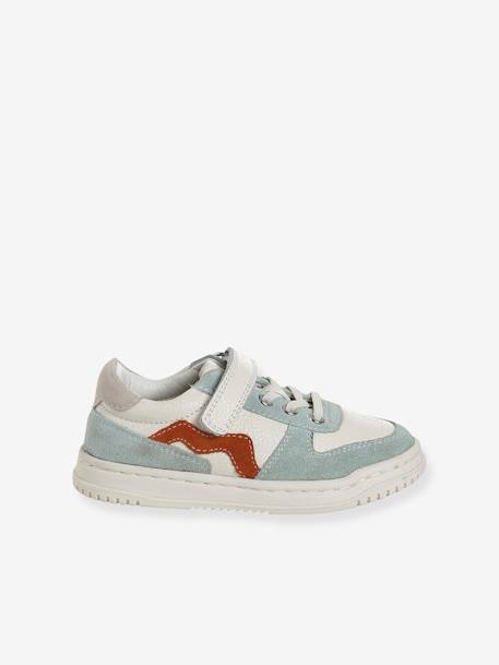 Basket enfant garçon cuir à scratchs et lacets élastiqués lot blanc+lot vert - vertbaudet enfant 
