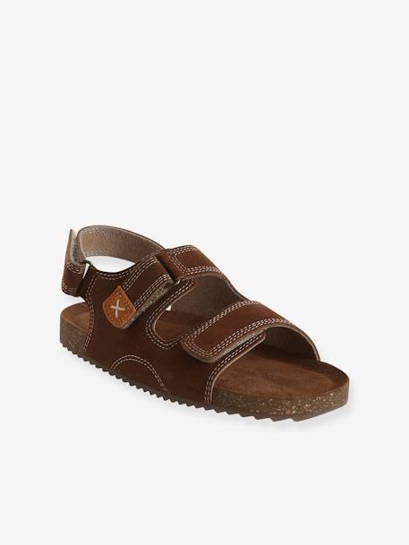 Leather Hook-&-Loop Sandals for Children camel - vertbaudet enfant 