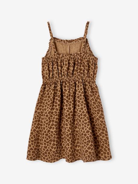 Robe à bretelles fille en gaze de coton beige+corail+sable+vert émeraude - vertbaudet enfant 