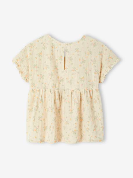 Printed cotton gauze blouse for girls beige+grey blue+vanilla - vertbaudet enfant 