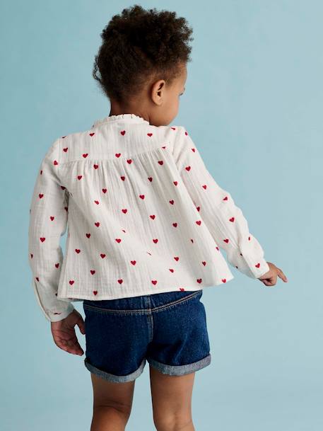 Chemise file gaze de coton imprimée personnalisable blanc imprimé+écru+rose pâle - vertbaudet enfant 