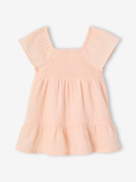 Smocked Dress in Cotton Gauze for Babies rosy apricot+sweet pink - vertbaudet enfant 