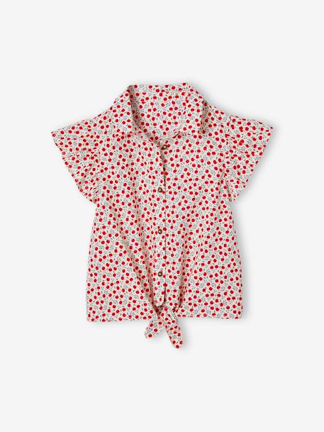 Tie-Front Blouse in Cotton Gauze for Girls vanilla - vertbaudet enfant 