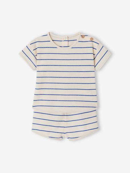 Honeycomb sleepsuit set, T-shirt and shorts ecru - vertbaudet enfant 