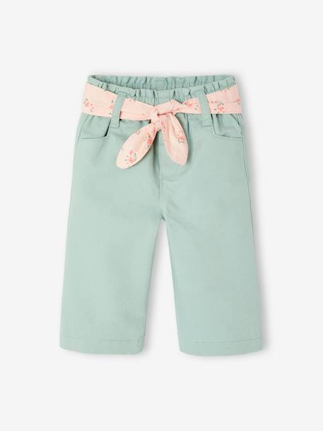 Wide Leg Trousers with Tie Belt for Babies grey blue - vertbaudet enfant 