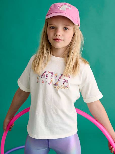 Girls' iridescent cycling shorts and t-shirt set lilac - vertbaudet enfant 