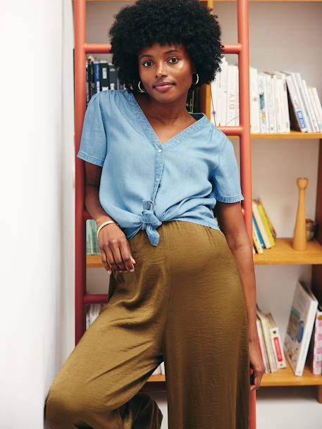 Press-Stud Blouse in Lyocell for Maternity & Nursing stone - vertbaudet enfant 