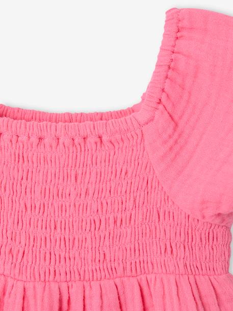Smocked Dress in Cotton Gauze for Babies rosy apricot+sweet pink - vertbaudet enfant 
