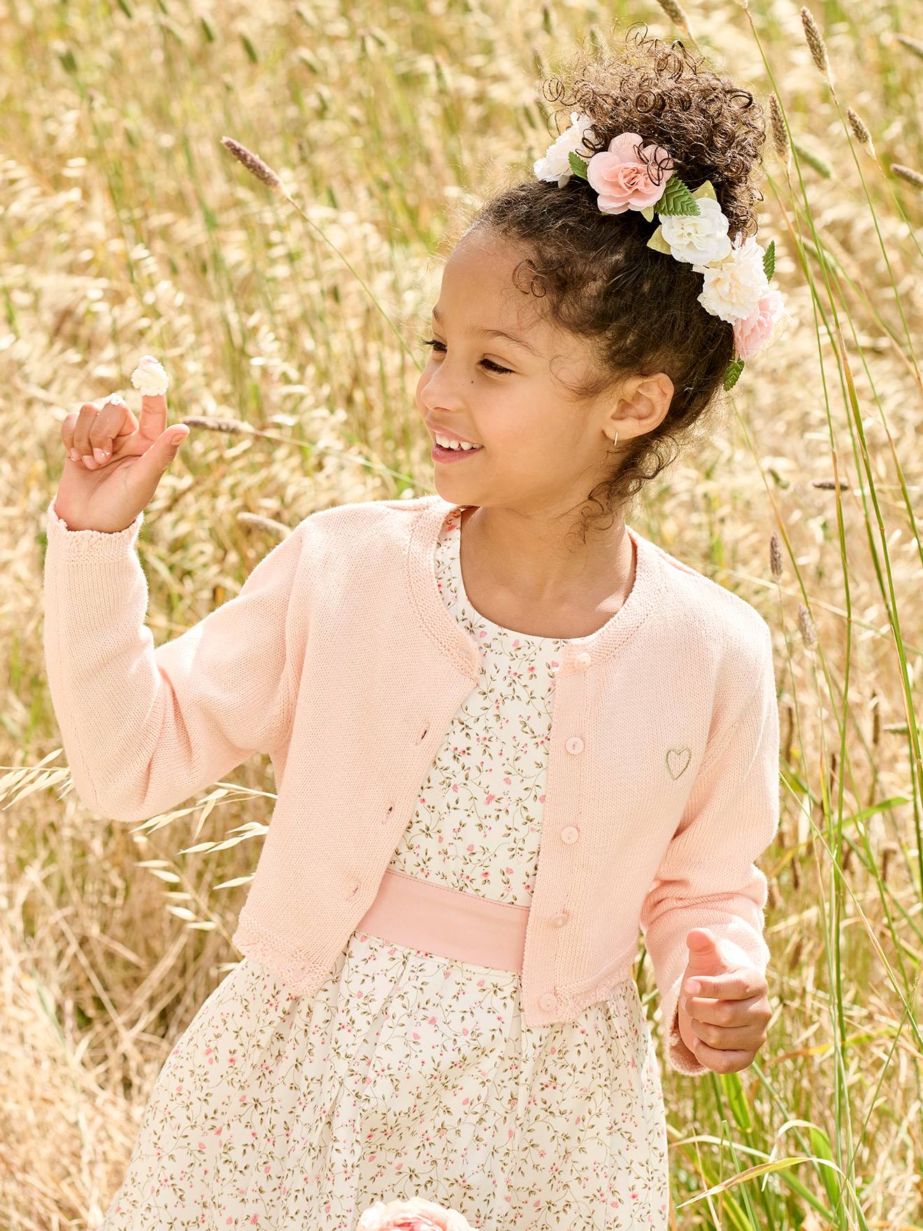 Boléro Fille Manches Longues En Coton - Cardigan Léger Avec Fermoir Perle Et Dentelle - Pour Robe, Tenue Habillée - Plusieurs Couleurs