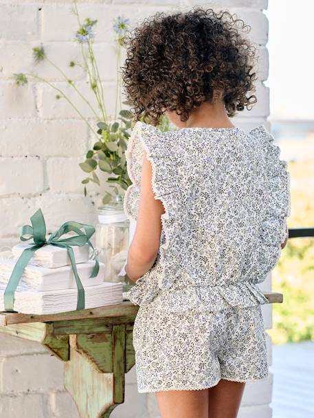 Occasion Wear Blouse + Shorts Set for Girls printed blue - vertbaudet enfant 