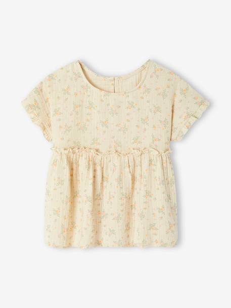 Printed cotton gauze blouse for girls beige+grey blue+vanilla - vertbaudet enfant 