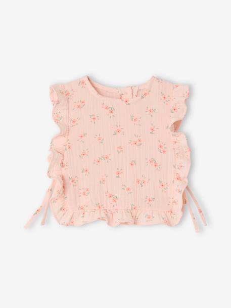 Baby Set: Blouse + Shorts + Headband in Cotton Gauze pale pink - vertbaudet enfant 