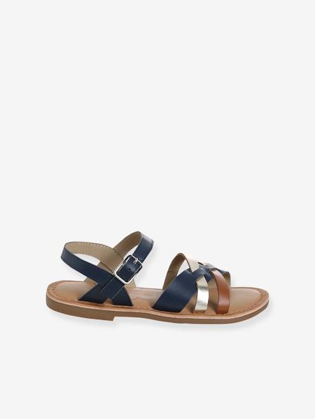 Pair of Fancy Strappy Leather Sandals for Children, Designed for Autonomy set blue - vertbaudet enfant 
