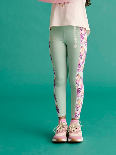 Sports Leggings with Printed Side Panels for Girls sage green - vertbaudet enfant 
