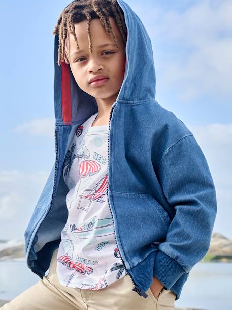 Zipped Jacket with Denim-Coloured Pockets stone - vertbaudet enfant 