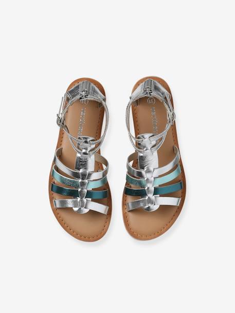 Leather Gladiator-Style Multi-Strap Sandals for Children silver - vertbaudet enfant 