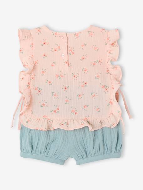 Baby Set: Blouse + Shorts + Headband in Cotton Gauze pale pink - vertbaudet enfant 