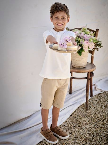 Bermuda garçon cérémonie en coton/lin beige+beige clair+bleu+marine foncé+vert sauge - vertbaudet enfant 