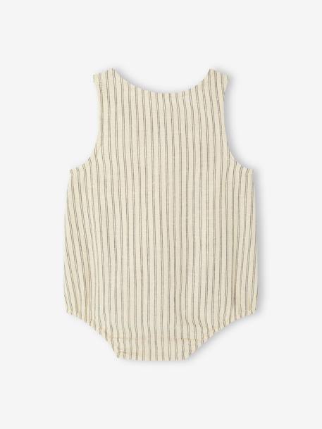 Striped baby romper in cotton/linen ecru - vertbaudet enfant 