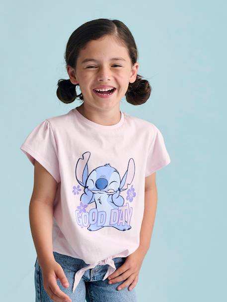 Short Sleeve T-Shirt with Knot, 'Good day' Disney® Stitch soft lilac - vertbaudet enfant 