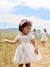 Short Sleeve Dress with Button-Up & Sequins at the Back white - vertbaudet enfant 