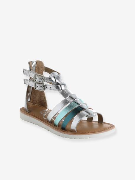 Leather Gladiator Sandals for Children, Designed for Autonomy silver - vertbaudet enfant 