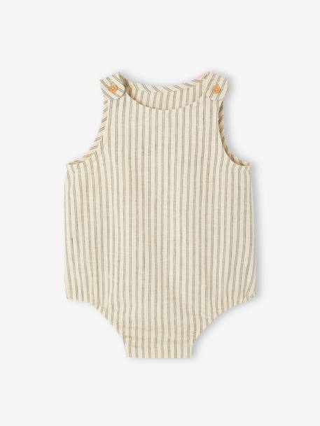 Striped baby romper in cotton/linen ecru - vertbaudet enfant 