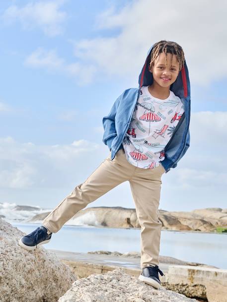 Zipped Jacket with Denim-Coloured Pockets stone - vertbaudet enfant 