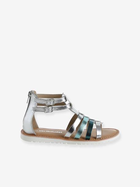 Leather Gladiator-Style Multi-Strap Sandals for Children silver - vertbaudet enfant 
