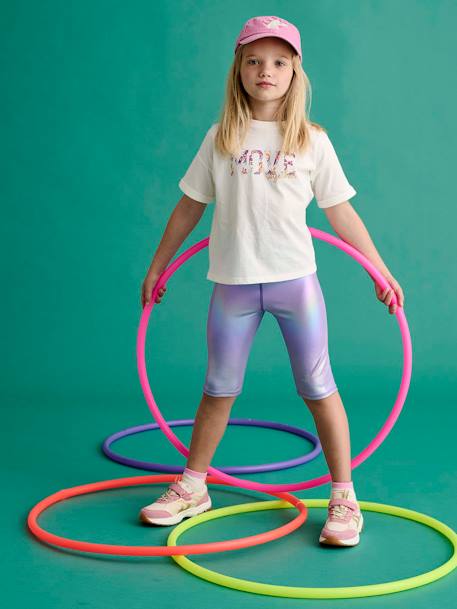 Girls' iridescent cycling shorts and t-shirt set lilac - vertbaudet enfant 