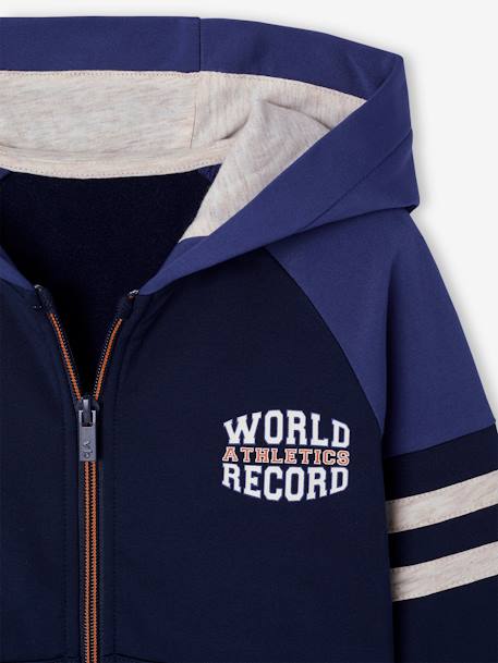 Sweat garçon zippé à capuche sport manches raglan marine+noix de pécan+vert - vertbaudet enfant 