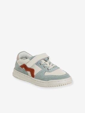 -Basket enfant garçon cuir à scratchs et lacets élastiqués