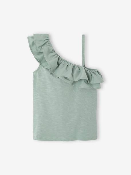 Top with Asymmetrical Frill for Girls coral+ecru+sage green - vertbaudet enfant 