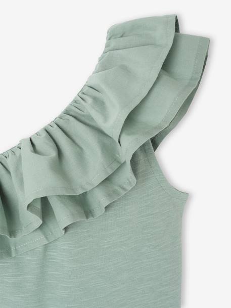 Top with Asymmetrical Frill for Girls coral+ecru+sage green - vertbaudet enfant 