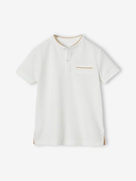 Boy's Mao collar polo shirt ecru+navy blue+sky blue - vertbaudet enfant 