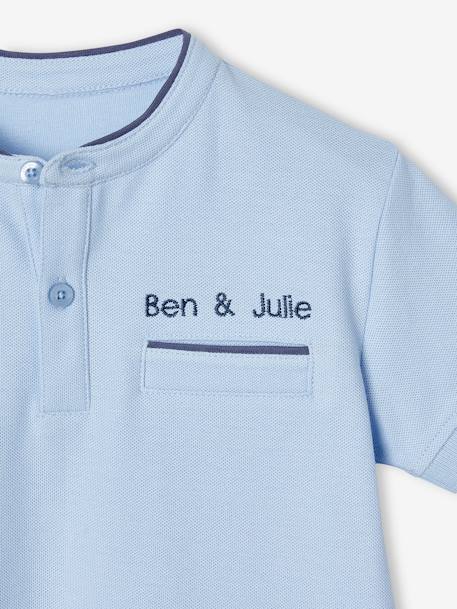 Boy's Mao collar polo shirt ecru+navy blue+sky blue - vertbaudet enfant 